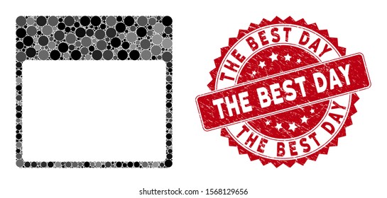 Mosaic calendar page template and distressed stamp seal with The Best Day phrase. Mosaic vector is designed with calendar page template icon and with randomized spheric spots.