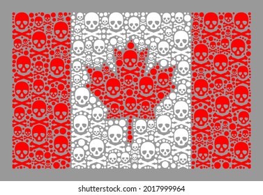 Bandera de Canadá mosaico diseñada con artículos tóxicos. Rectángulo de vector moral de la bandera de Canadá diseñado para publicidad de hackers. Diseñado para propaganda política y patriótica.