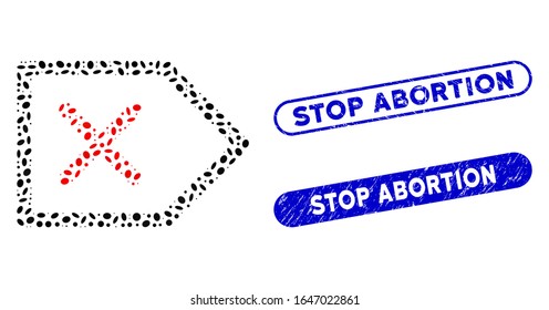 Mosaic Cancel and corroded stamp seals with Stop Abortion phrase. Mosaic vector Cancel is created with randomized oval elements. Stop Abortion stamp seals use blue color,