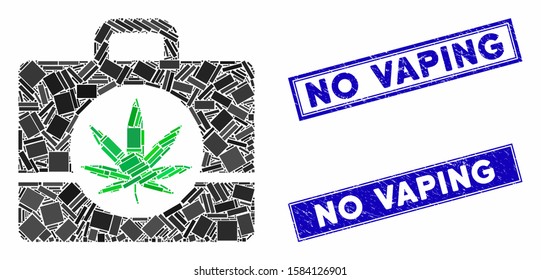 Mosaic cannabis case pictogram and rectangle No Vaping rubber prints. Flat vector cannabis case mosaic pictogram of random rotated rectangle elements.