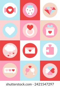 Mosaic card. Valentines Day geometric poster template. Trendy minimalist design with simple shapes. This design is great for greetings, cards, party invitations, and social media. Seamless pattern