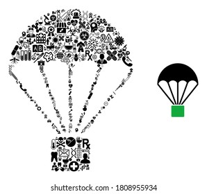 Mosaic cargo parachute from medicine icons and basic icon. Mosaic vector cargo parachute is created from medicine icons. Abstract illustrations elements for hospital illustrations.