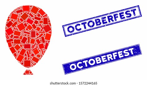 Mosaic celebration balloon pictogram and rectangle Octoberfest rubber prints. Flat vector celebration balloon mosaic pictogram of scattered rotated rectangular items.