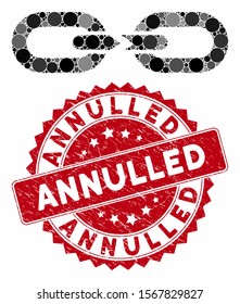 Mosaic chain break and corroded stamp seal with Annulled text. Mosaic vector is composed with chain break icon and with scattered spheric items. Annulled stamp seal uses red color,