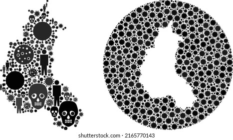 Mosaic Champagne Province map composed of virus items and people and dead head items. Flu virus Champagne Province map mosaic created with circle and subtracted space.