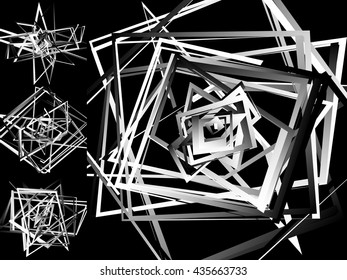 Mosaic of chaotic irregular, random squares. Repeatable background pattern. Rough abstract monochrome texture in black and white