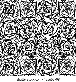 Mosaic of chaotic irregular, random squares. Repeatable background pattern. Rough abstract monochrome texture in black and white