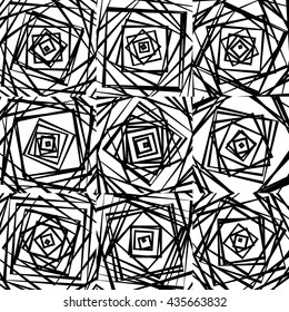 Mosaic of chaotic irregular, random squares. Repeatable background pattern. Rough abstract monochrome texture in black and white