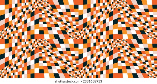 Mosaic checkered canvas. Vector repeating canvas from chess background. Orange and yellow cells.