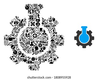 Mosaic chemical industry from healthcare items and basic icon. Mosaic vector chemical industry is formed with medic items. Flat illustrations elements for clinic illustrations.