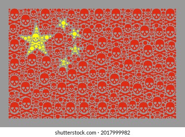 Mosaic China flag designed of toxic icons. Hazard vector rectangular collage China flag designed for hazard purposes. Designed for political and patriotic collages.