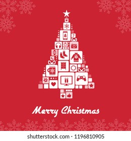 Mosaic Christmas Tree With Gifts: Shopping And Celebration Concept