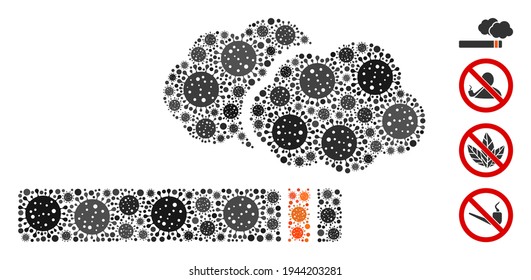 Mosaic cigarette smoke organized from flu virus elements in variable sizes and color hues. Vector viral icons are united into abstract mosaic cigarette smoke icon. Some bonus icons are added.