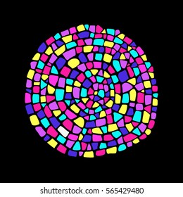 Mosaic circle on black background. Ceramic tile texture. Easy to recolor. All  colors are grouped. 
