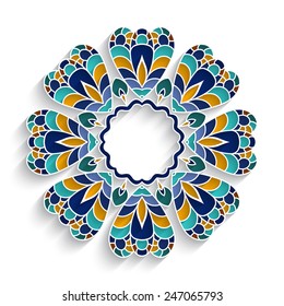 Mosaic circle ornament, ceramics, vector majolica decoration on white