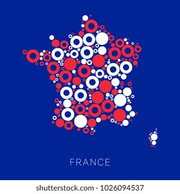 mosaic of circles of different sizes and colors in shape of map of france