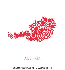 mosaic of circles of different sizes and colors in shape of map of Austria