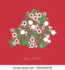 mosaic of circles of different sizes and colors in shape of map of Belarus