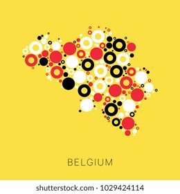 mosaic of circles of different sizes and colors in shape of map of Belgium