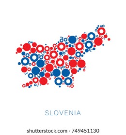 mosaic of circles of different sizes and colors in shape of slovenia map