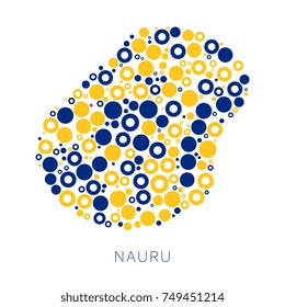 mosaic of circles of different sizes and colors in shape of nauru map
