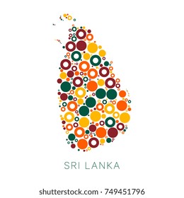 mosaic of circles of different sizes and colors in shape of sri lanka map
