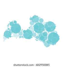 mosaic of circles of different sizes and opacity in shape of map of latvia