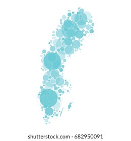 mosaic of circles of different sizes and opacity in shape of map of sweden 