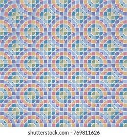 Mosaic circles pattern. Seamless stained glass painting background.