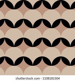 Mosaic of circles, semi cirlces and fan shaped elements. Geometric vector seamless pattern. 