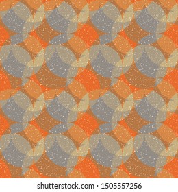 Mosaic of circles, semicircles and diamonds shaped elements in retro style. Geometric vector seamless pattern.