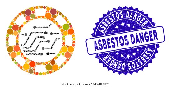 Mosaic circuit casino chip icon and rubber stamp seal with Asbestos Danger caption. Mosaic vector is formed from circuit casino chip icon and with random spheric spots.