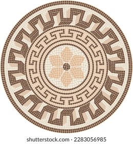 Mosaic circular ornament in terracotta colors. For ceramics, tiles, ornaments, backgrounds and other projects.	
