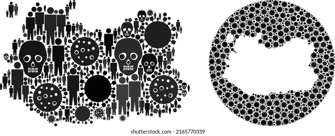 Mosaic Ciudad Real Province map organized from sars virus icons and humans and skeleton icons. Evil virus Ciudad Real Province map collage designed with sphere and subtracted space.