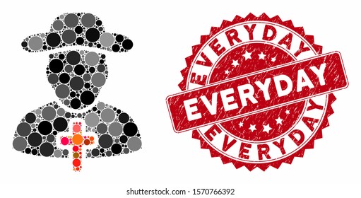 Mosaic cleric and distressed stamp seal with Everyday text. Mosaic vector is composed with cleric icon and with randomized circle spots. Everyday stamp seal uses red color, and grunged design.