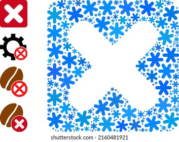 Mosaic Close Button Icon Is Combined For Winter, New Year, Christmas. Close Button Icon Mosaic Is Formed Of Light Blue Ice Crystals. Some Bonus Icons Are Added.