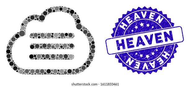 Mosaic cloud file icon and corroded stamp seal with Heaven caption. Mosaic vector is designed with cloud file icon and with random circle spots. Heaven stamp uses blue color, and grunge surface.