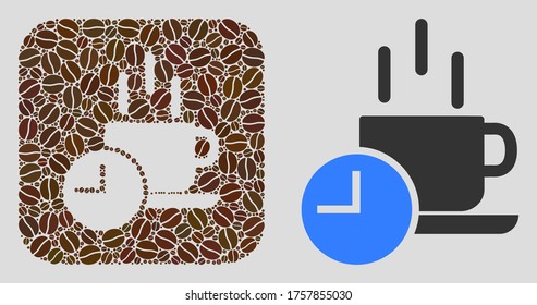 Mosaic coffee break with coffee beans and basic icon. Hole mosaic coffee break is designed with coffee beans. Flat vector design elements for cafeteria posters.