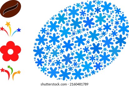Mosaic Coffee Seed Icon Created For Winter, New Year, Christmas. Coffee Seed Icon Mosaic Is Created From Light Blue Snow Icons. Some Bonus Icons Are Added.