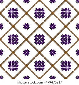 Mosaic of colored pixels. embroidery sample. Floral pattern. Vector illustration. For the textile industry, home needlework, patchwork.