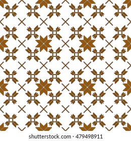 Mosaic of colored pixels. embroidery sample. Floral pattern. Vector illustration. For the textile industry, home needlework, patchwork.