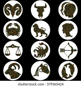 Mosaic colored zodiac signs