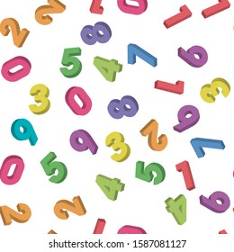 Mosaic of colorful 3D digits. Background of numbers. Vector seamless pattern.