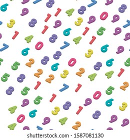 Mosaic of colorful 3D digits. Background of numbers. Vector seamless pattern.