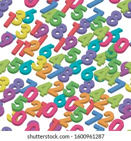 Mosaic of colorful 3D digits. Background of numbers. Vector seamless pattern.