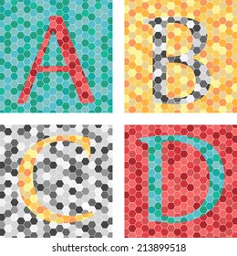 Mosaic colorful alphabet set. A-D pack