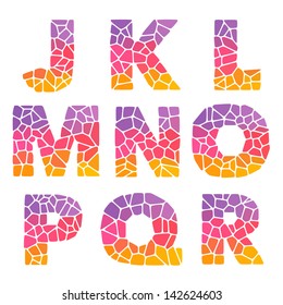 Mosaic colorful alphabet set. J-R pack. Vector illustration with a white background