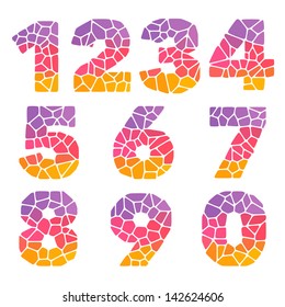 Mosaic colorful alphabet set. Number pack. Vector illustration with a white background