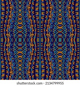Bordes coloridos mosaicos patrón sin fisuras. Estilo de píxel digital fondo de vector ornamental. Fondo de cuadrícula de repetición moderno. Bordes de mosaicos ondulados con cuadrados, rayas, formas. Textura inagotable.