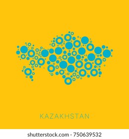 mosaic of colorful circles of different sizes in form of map of kazakhstan